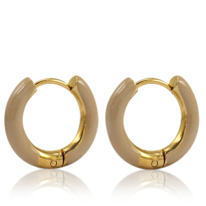 Oorbellen van Stainless steel Roestvrij staal (RVS) creolen enamel 16mm Nude brown-gold
