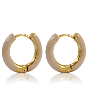 Oorbellen van Stainless steel Roestvrij staal (RVS) creolen enamel 16mm Country beige-gold