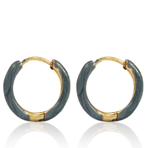 Oorbellen van Stainless steel Roestvrij staal (RVS) creolen enamel 14mm Blue grey-gold