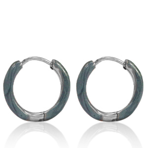 Oorbellen van Stainless steel Roestvrij staal (RVS) creolen enamel 14mm Blue grey-silver