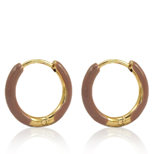 Oorbellen van Stainless steel Roestvrij staal (RVS) creolen enamel 14mm Russet brown-gold
