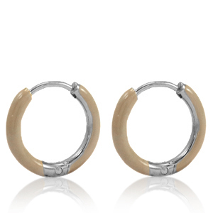 Oorbellen van Stainless steel Roestvrij staal (RVS) creolen enamel 14mm Beige brown-silver