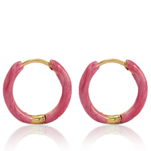 Oorbellen van Stainless steel Roestvrij staal (RVS) creolen enamel 14mm Punch pink-gold
