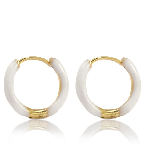 Oorbellen van Stainless steel Roestvrij staal (RVS) creolen enamel 17mm White-gold