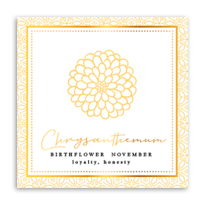 Kaartjes voor sieraden Birth flower November-Chrysant Sunshine yellow