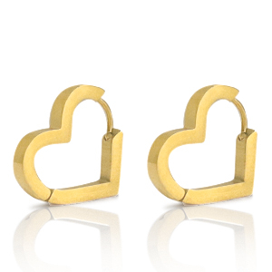 Oorbellen van Stainless steel Roestvrij staal (RVS) heart Goud