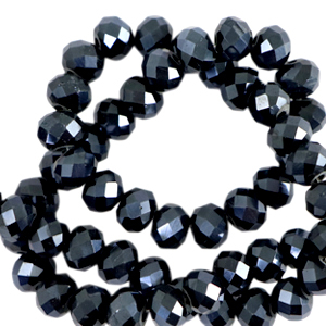 Facet kralen top quality disc 8x6 mm Black-pearl shine coating
