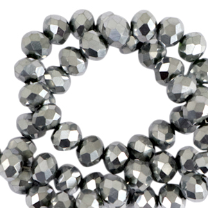 Facet kralen top quality disc 8x6 mm Silver-pearl shine coating