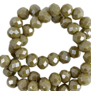 Facet kralen top quality disc 6x4 mm Moss green-pearl shine coating