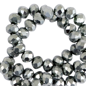 Facet kralen top quality disc 4x3 mm Silver-pearl shine coating