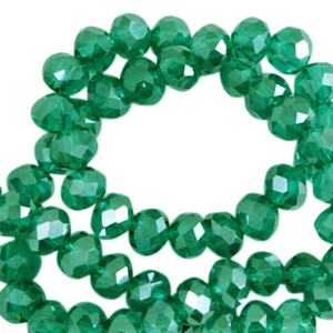 Facet kralen top quality disc 4x3mm Lake green-pearl shine coating