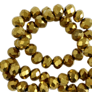 Facet kralen top quality disc 4x3mm Gold metallic-pearl shine coating