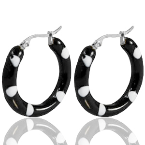 Oorbellen van Stainless steel Roestvrij staal (RVS) creolen enamel 40mm Black white-silver
