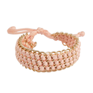 Satijnkoord geweven armbanden met jasseron Gold-salmon pink