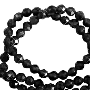 Kralen natuursteen facet geslepen 3mm Jet black-pearl shine coating