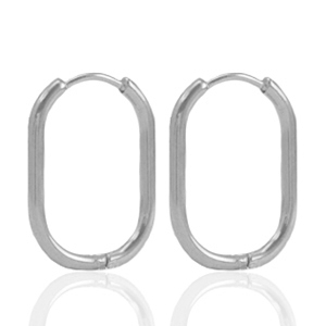 Oorbellen van Stainless steel Roestvrij staal (RVS) creolen oval Silver