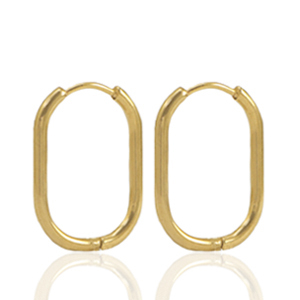 Oorbellen van Stainless steel Roestvrij staal (RVS) creolen oval Gold