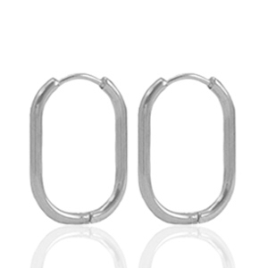 Oorbellen van Stainless steel Roestvrij staal (RVS) creolen oval Silver