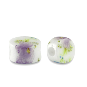 Keramiek kraal disc White-lilac purple