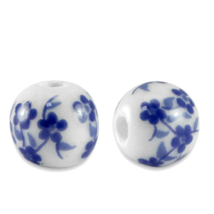 Keramiek kraal 6mm White-Delft blue