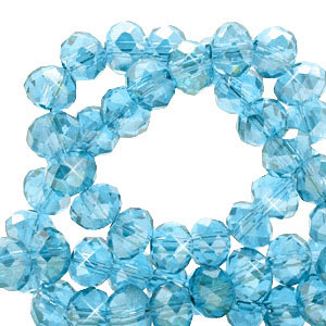 Facet kralen top quality disc 8x6 mm Lagoon blue-pearl shine coating