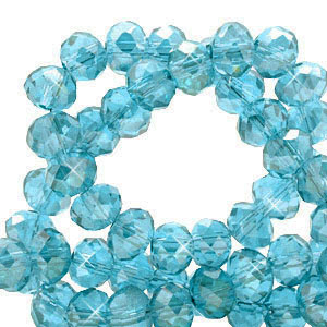 Facet kralen top quality disc 3x2mm Lagoon blue-pearl shine coating