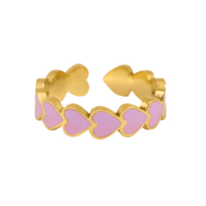 Ringen van Stainless steel Roestvrij staal (RVS) enamel heart Lilac-gold