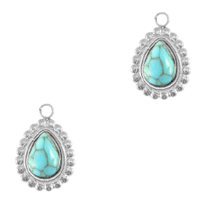 Bedels van Stainless steel Roestvrij staal (RVS) drop met natuursteen Silver-turquoise