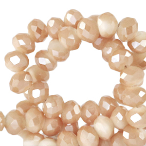 Facet kralen top quality disc 6x4 mm Peachy beige-half gold shine coating
