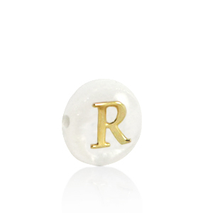 Schelp kralen letter R Gold-white (natuurlijke kleur)