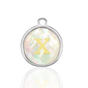 Bedels van Stainless steel Roestvrij staal (RVS) bedels 12mm shell initial&nbsp;X White (natuurlijke kleur)-silver