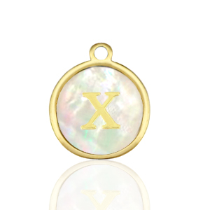Bedels van Stainless steel Roestvrij staal (RVS) bedels 12mm shell initial&nbsp;X White (natuurlijke kleur)-gold