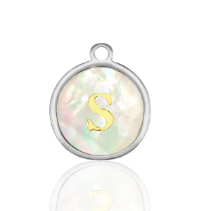 Bedels van Stainless steel Roestvrij staal (RVS) bedels 12mm shell initial&nbsp;S White (natuurlijke kleur)-silver