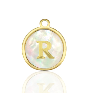 Bedels van Stainless steel Roestvrij staal (RVS) bedels 12mm shell initial&nbsp;R White (natuurlijke kleur)-gold