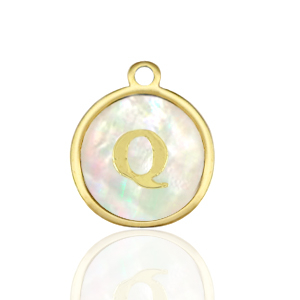 Bedels van Stainless steel Roestvrij staal (RVS) bedels 12mm shell initial&nbsp;Q White (natuurlijke kleur)-gold