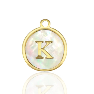 Bedels van Stainless steel Roestvrij staal (RVS) bedels 12mm shell initial&nbsp;K White (natuurlijke kleur)-gold