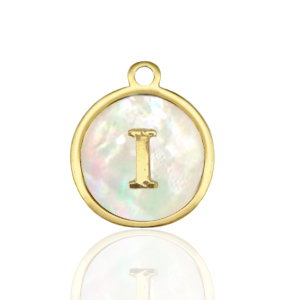 Bedels van Stainless steel Roestvrij staal (RVS) bedels 12mm shell initial&nbsp;I White (natuurlijke kleur)-gold