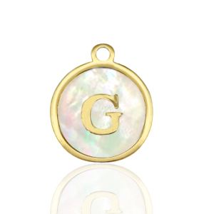 Bedels van Stainless steel Roestvrij staal (RVS) bedels 12mm shell initial&nbsp;G White (natuurlijke kleur)-gold