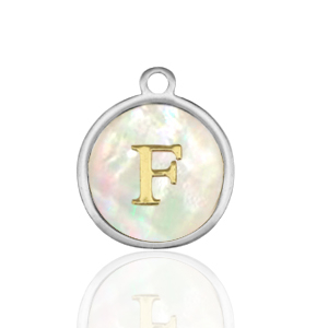 Bedels van Stainless steel Roestvrij staal (RVS) bedels 12mm shell initial&nbsp;F White (natuurlijke kleur)-silver