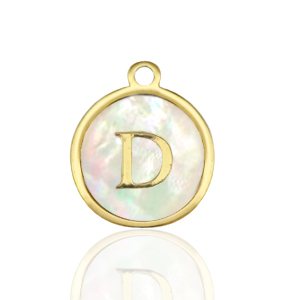 Bedels van Stainless steel Roestvrij staal (RVS) bedels 12mm shell initial&nbsp;D White (natuurlijke kleur)-gold