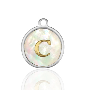 Bedels van Stainless steel Roestvrij staal (RVS) bedels 12mm shell initial&nbsp;C White (natuurlijke kleur)-silver