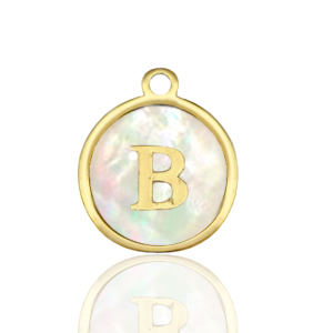 Bedels van Stainless steel Roestvrij staal (RVS) bedels 12mm shell initial&nbsp;B White (natuurlijke kleur)-gold