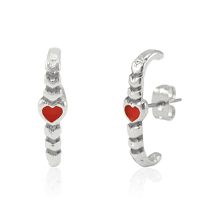 Metaal onderdelen DQ oorbellen heart Antiek zilver-red (nikkelvrij)