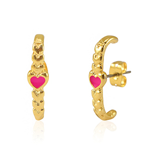 Metaal onderdelen DQ oorbellen heart Goud-neon fuchsia pink (nikkelvrij)
