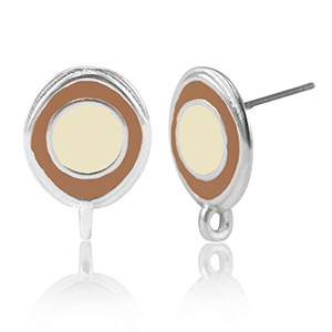 Metaal onderdelen DQ oorbellen with loop Antiek zilver-ivory white-brown (nikkelvrij)