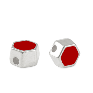 Metaal kralen DQ hexagon Antiek zilver-red (nikkelvrij)