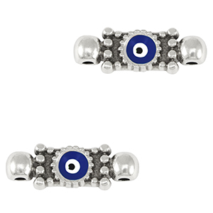 Metaal bedels DQ tussenstuk evil eye Antiek zilver-dark blue (nikkelvrij)