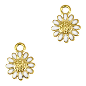 Bedels van Stainless steel Roestvrij staal (RVS) daisy enamel Gold-white
