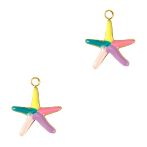 Bedels van Stainless steel Roestvrij staal (RVS) starfish enamel Gold-multicolour