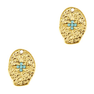 Bedels van Stainless steel Roestvrij staal (RVS) irregular cross enamel Gold-light blue